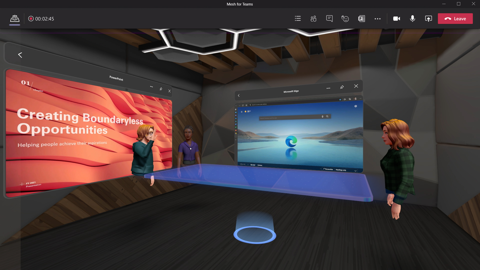 Avatars meet and collaborate in a Mesh for Teams immersive space. Image courtesy of Microsoft