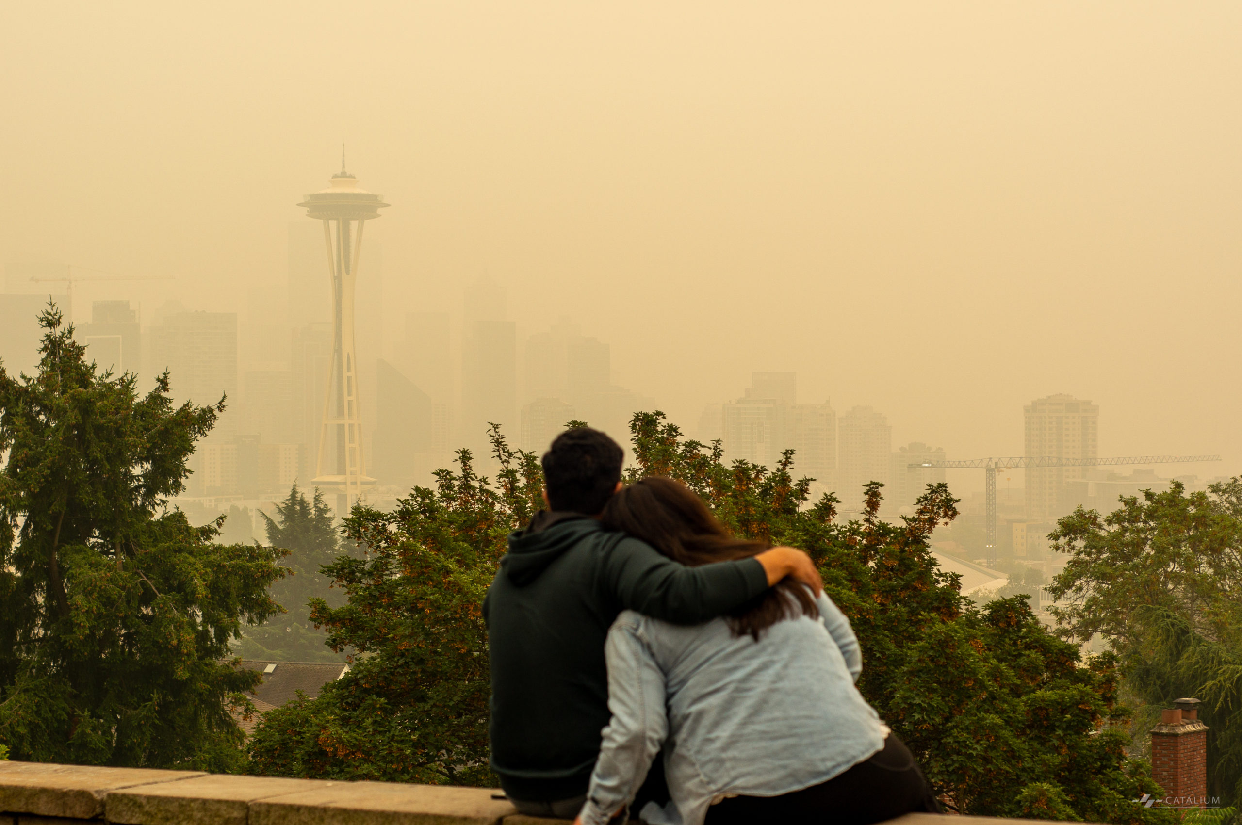 Photo taken at Kerry Park in September 2020. Heavy smoke from wildfire covered Seattle.
