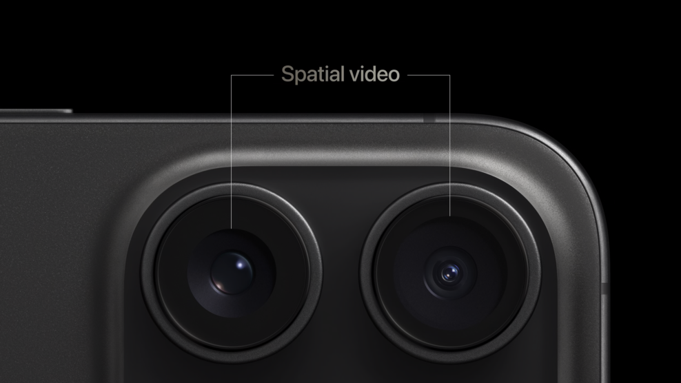Cameras used to capture spatial video on iPhone 15 Pro/Pro Max, screenshot from Apple Event 2023